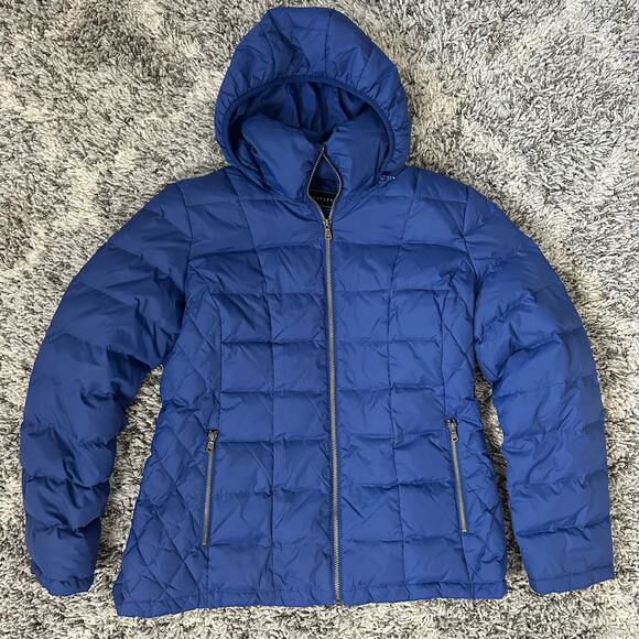 Metaphor Blue Long Mid Length Down Puffer Jacket Coat Hooded XL Extra Large - Picture 1 of 11